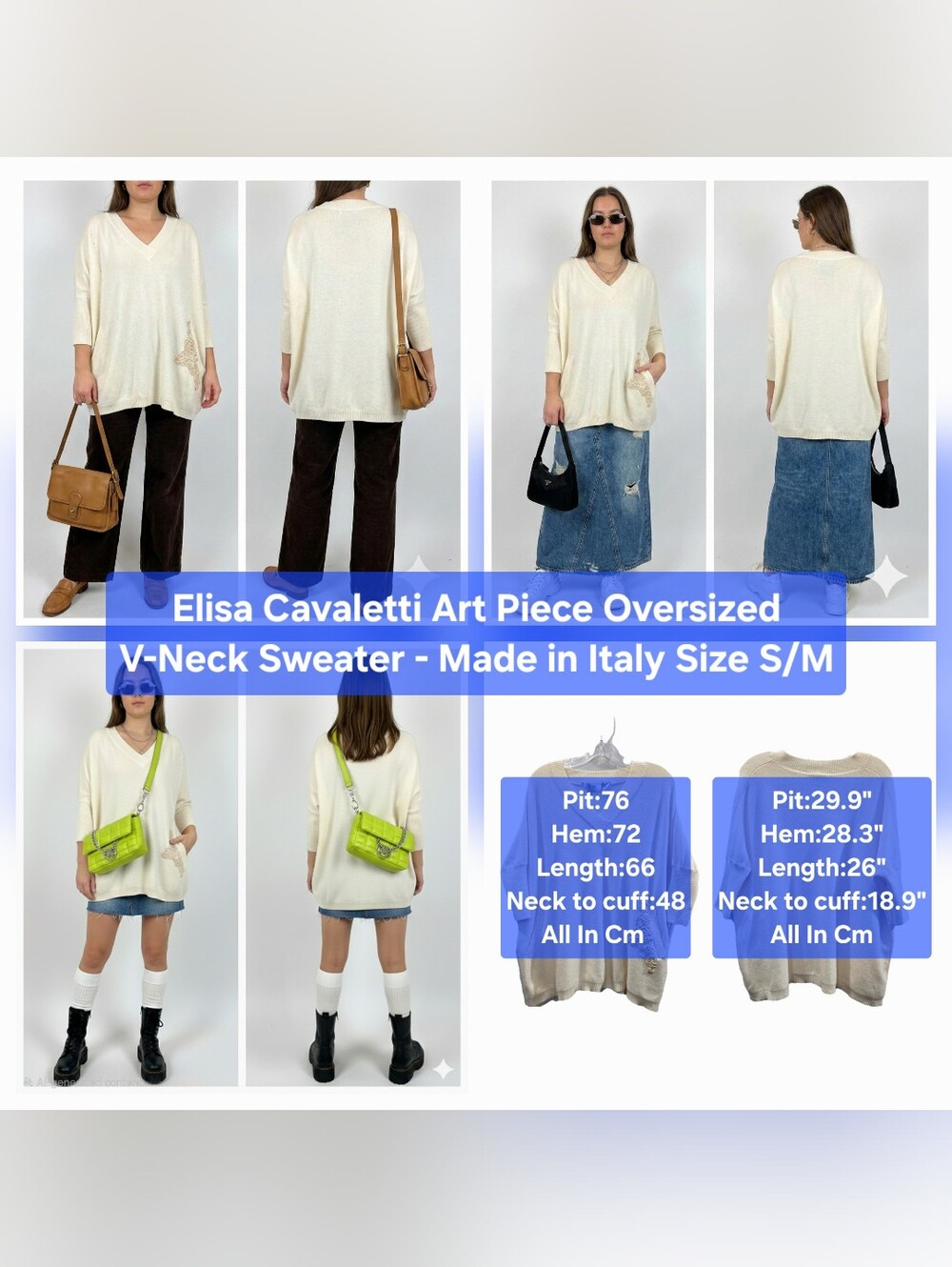 Elisa Cavaletti Art Piece Oversized V-Neck Sweater - Made in Italy Size S/M